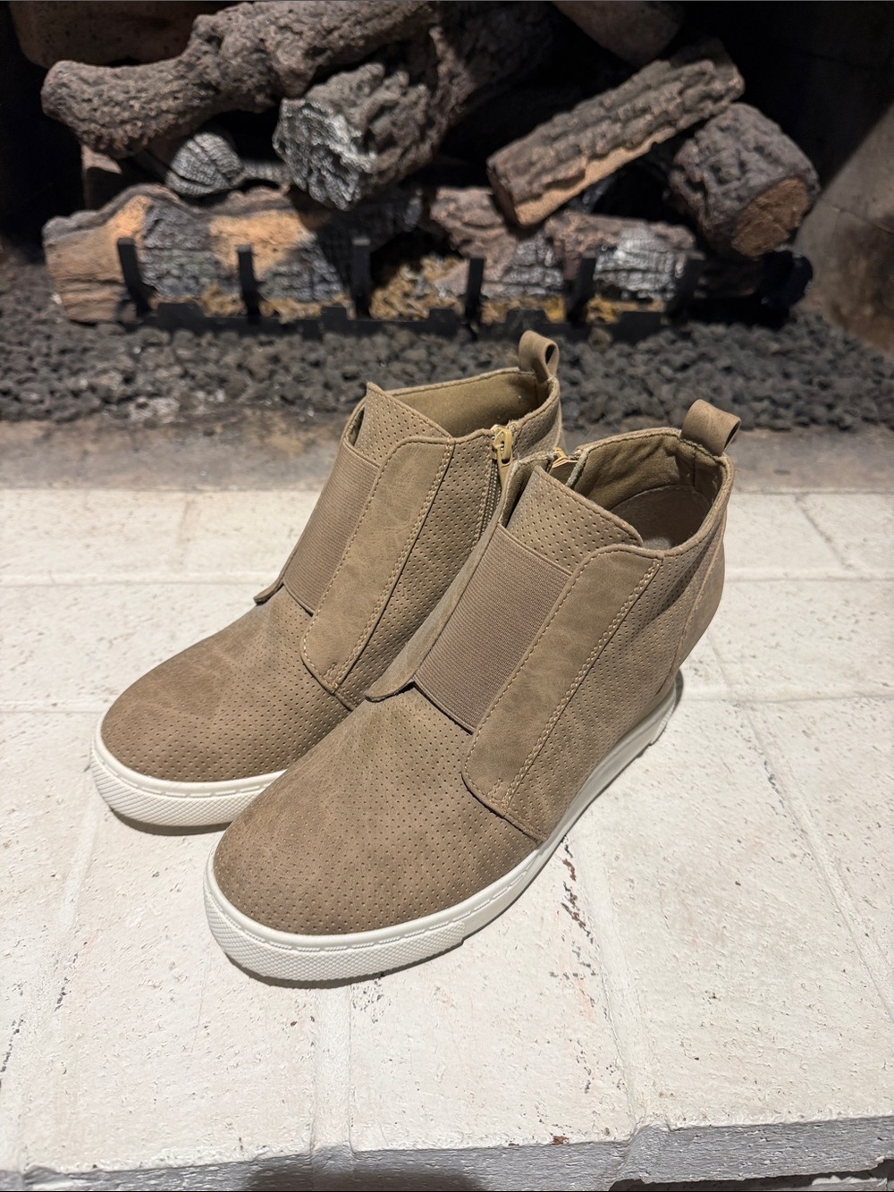 Slip-On Wedge Sneaker Boot in Taupe